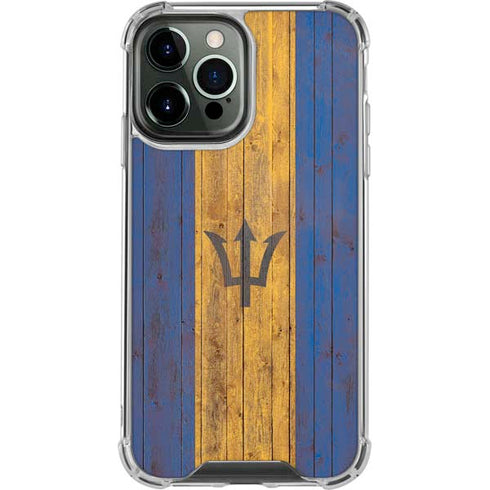 Barbados Flag Dark Wood iPhone 15 Pro Max Clear Case
